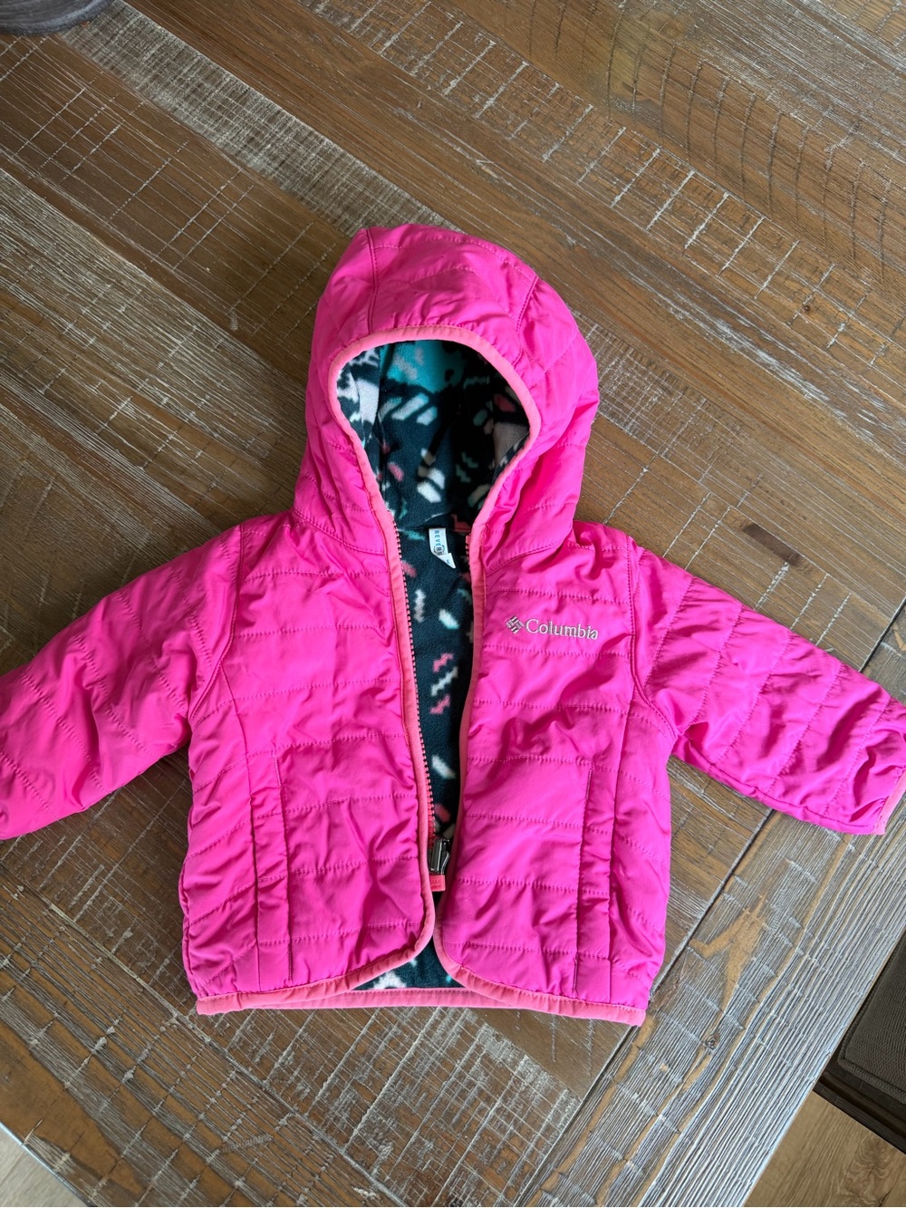Reversible Columbia Kids Bright Pink Hooded Puffer Jacket